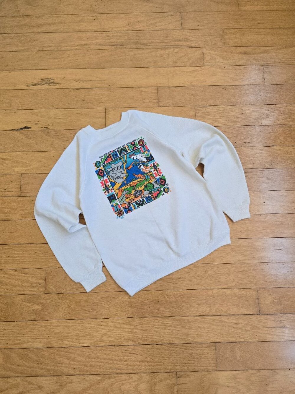 Vintage 90s San Diego Zoo Australian Outback White Graphic Sweatshirt KIDS M